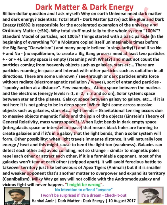 Dark Matter & Dark Energy, article by Hanbal Amir, 10 August 2017