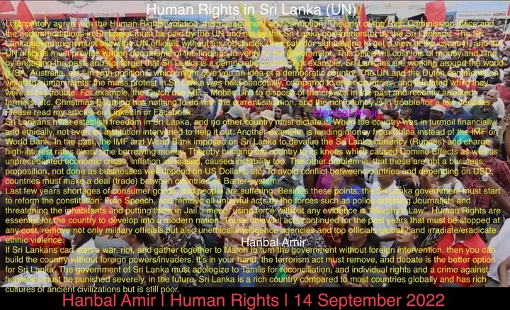 Human Rights in Sri Lanka, article by Hanbal Amir, 14 September 2022