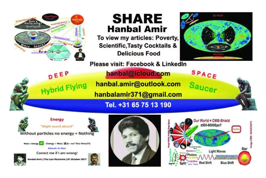 Hanbal Amir's original card from 2017 with diagrams about space, energy and light